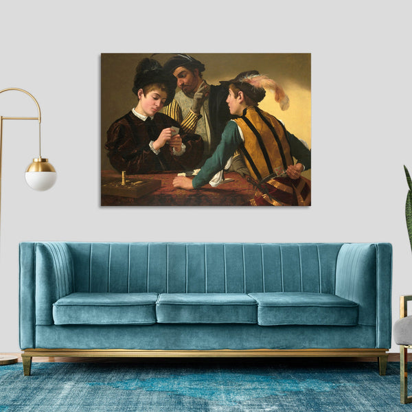 Quadro Stampa su Tela con Telaio in Legno Caravaggio - The Cardsharps