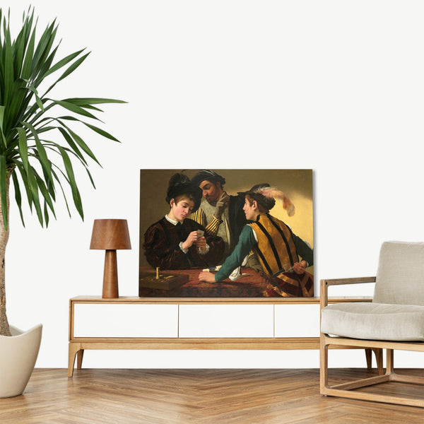 Quadro Stampa su Tela con Telaio in Legno Caravaggio - The Cardsharps