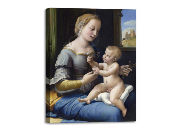 Quadro Stampa su Tela con Telaio in Legno Raffaello Sanzio - The Madonna of the Pinks