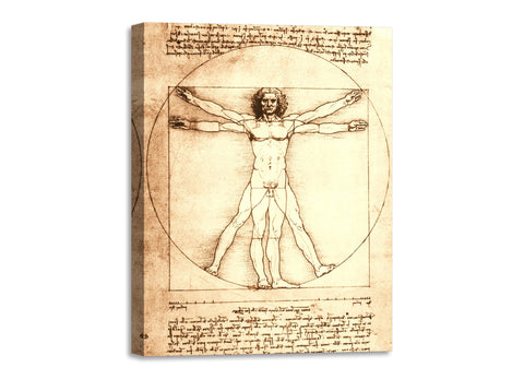 Quadro Stampa su Tela con Telaio in Legno Leonardo da Vinci - Vitruvian Man