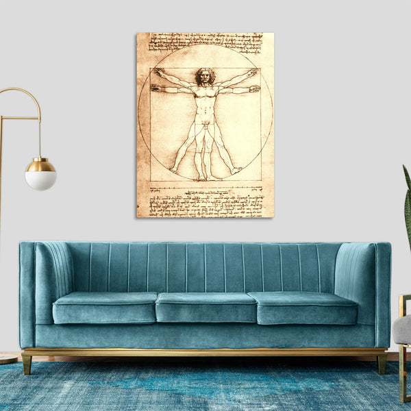 Quadro Stampa su Tela con Telaio in Legno Leonardo da Vinci - Vitruvian Man