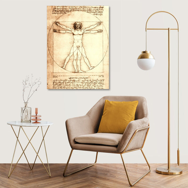 Quadro Stampa su Tela con Telaio in Legno Leonardo da Vinci - Vitruvian Man