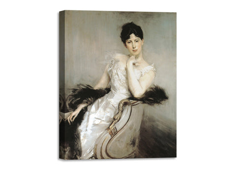Quadro Stampa su Tela con Telaio in Legno Giovanni Boldini - Signora in bianco