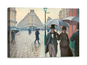 Quadro Stampa su Tela con Telaio in Legno Gustave Caillebotte - Paris Street, rainy day