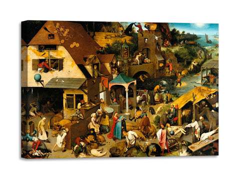 Quadro Stampa su Tela con Telaio in Legno Pieter Bruegel the Elder - The Dutch Proverbs