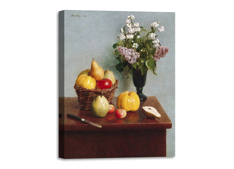 Quadro Stampa su Tela con Telaio in Legno Henri Fantin–Latour - Still Life with Flowers and Fruit