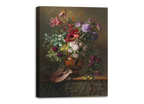 Quadro Stampa su Tela con Telaio in Legno Johannes van Os - Flowers in a Greek Vase