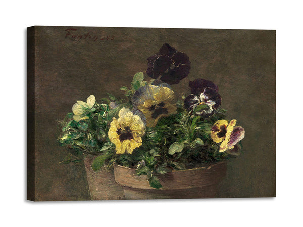 Quadro Stampa su Tela con Telaio in Legno Henri Fantin–Latour - Potted Pansies