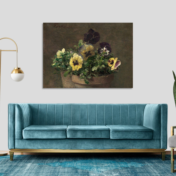 Quadro Stampa su Tela con Telaio in Legno Henri Fantin–Latour - Potted Pansies