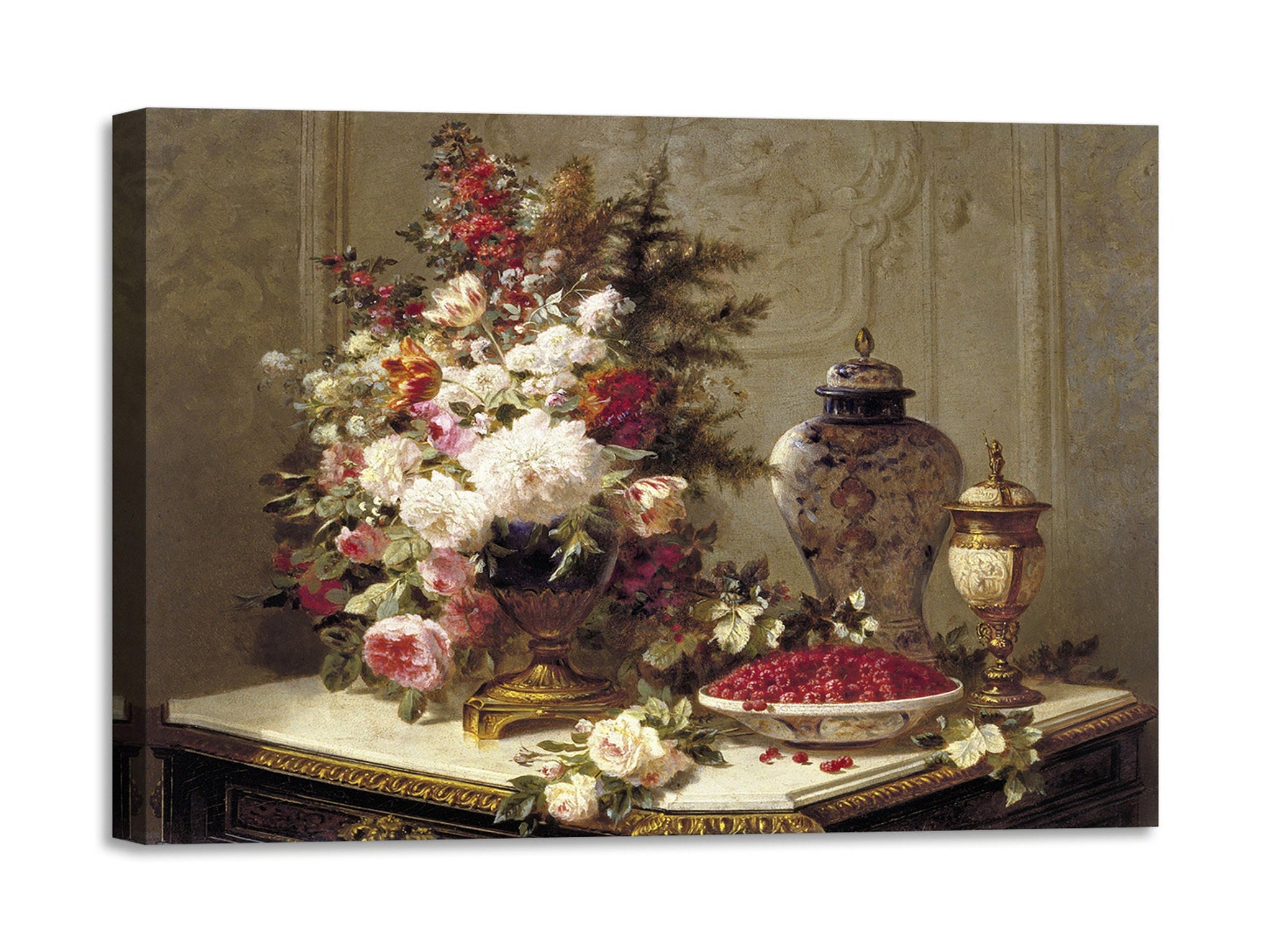 Quadro Stampa su Tela con Telaio in Legno Jean-Baptiste Robie - Floral composition on a table