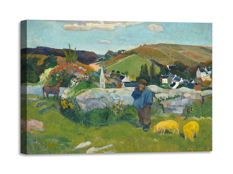 Quadro Stampa su Tela con Telaio in Legno Paul Gauguin - The Swineherd