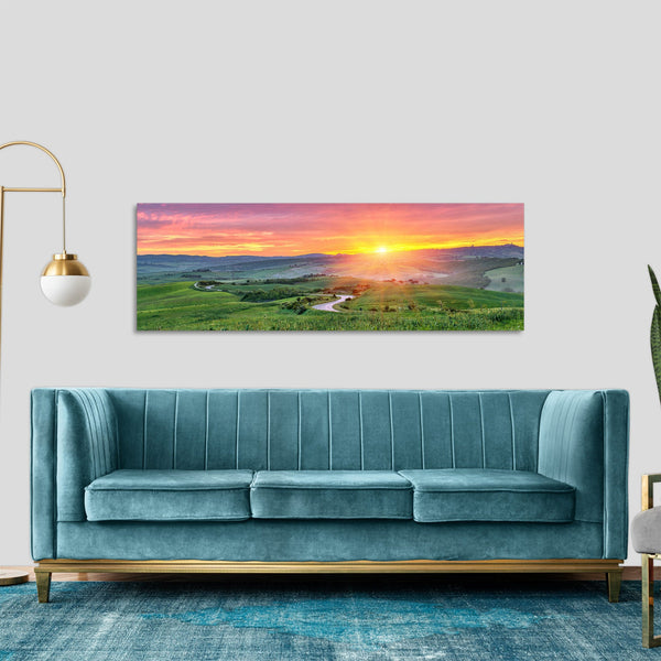 Quadro Stampa su Tela con Telaio in Legno paesaggio tramonto