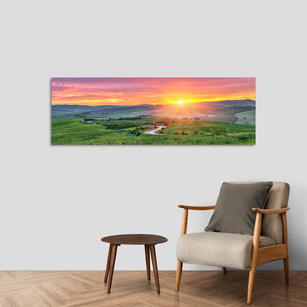 Quadro Stampa su Tela con Telaio in Legno paesaggio tramonto