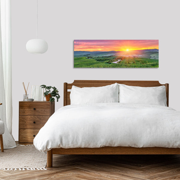 Quadro Stampa su Tela con Telaio in Legno paesaggio tramonto