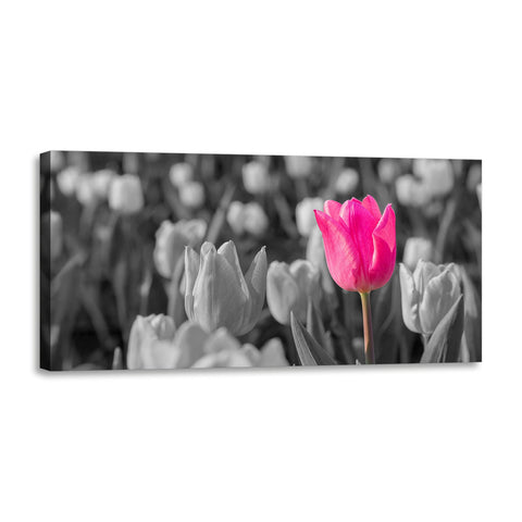 Quadro Stampa su Tela con Telaio in Legno paesaggio fiori