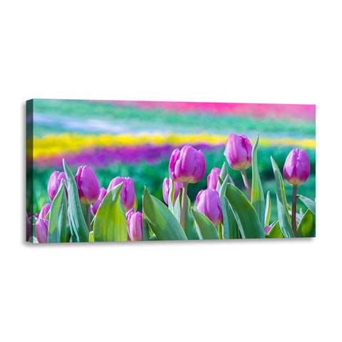 Quadro Stampa su Tela con Telaio in Legno paesaggio fiori
