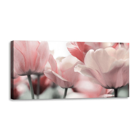 Quadro Stampa su Tela con Telaio in Legno paesaggio fiori