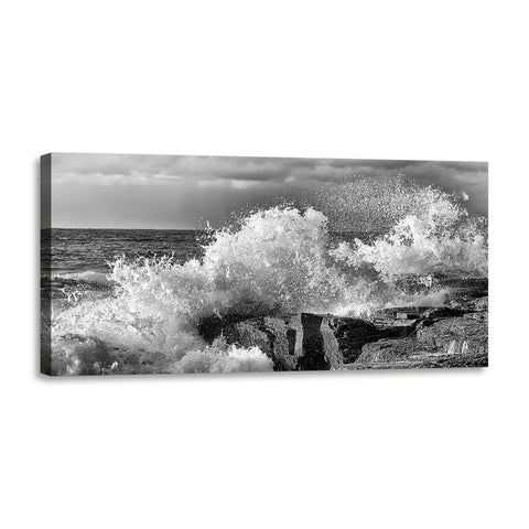 Quadro Stampa su Tela con Telaio in Legno paesaggio mare onde