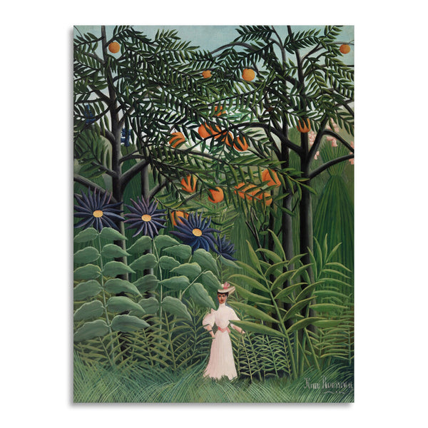 Quadro Stampa su Tela con Telaio in Legno Henri Rousseau - Woman Walking in an Exotic Forest