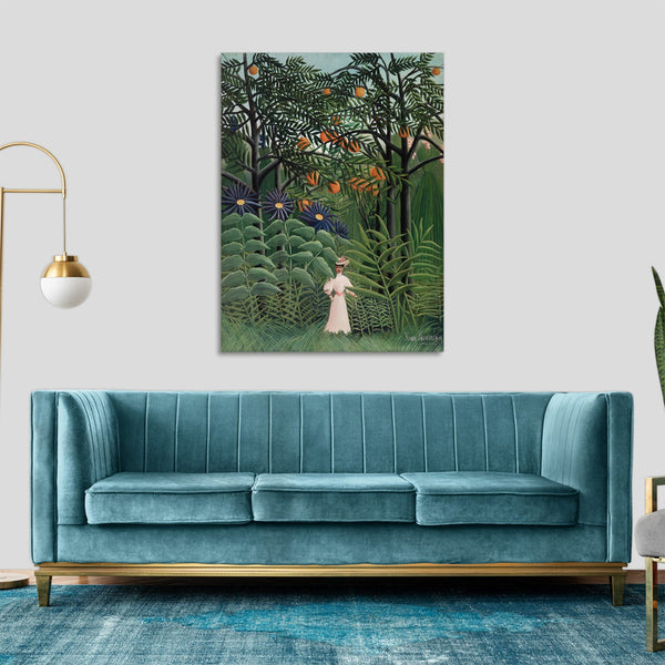 Quadro Stampa su Tela con Telaio in Legno Henri Rousseau - Woman Walking in an Exotic Forest