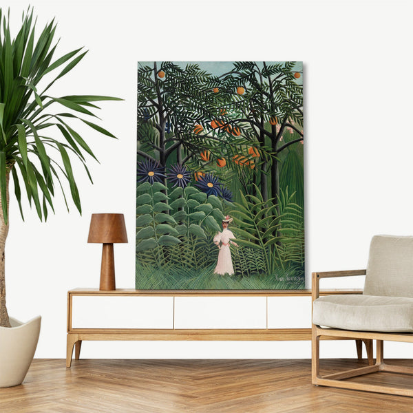 Quadro Stampa su Tela con Telaio in Legno Henri Rousseau - Woman Walking in an Exotic Forest