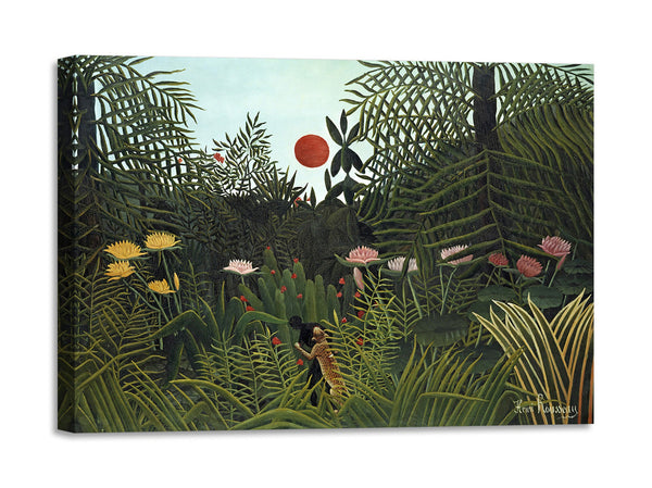 Quadro Stampa su Tela con Telaio in Legno Henri Rousseau - Virgin Forest with Sunset