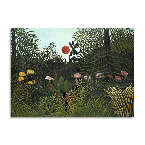 Quadro Stampa su Tela con Telaio in Legno Henri Rousseau - Virgin Forest with Sunset