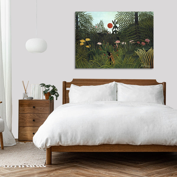 Quadro Stampa su Tela con Telaio in Legno Henri Rousseau - Virgin Forest with Sunset