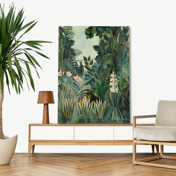 Quadro Stampa su Tela con Telaio in Legno Henri Rousseau - The Equatorial Jungle