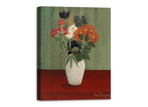 Quadro Stampa su Tela con Telaio in Legno Henri Rousseau - Bouquet of Flowers with China Asters and Tokyos