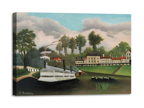 Quadro Stampa su Tela con Telaio in Legno Henri Rousseau - The Laundry Boat of Pont de Charenton