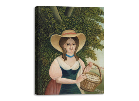 Quadro Stampa su Tela con Telaio in Legno Henri Rousseau - Woman with Basket of Eggs