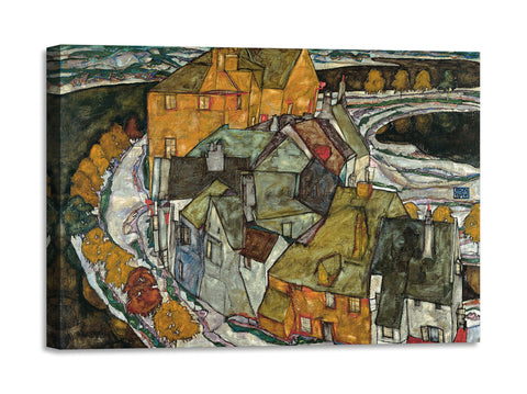 Quadro Stampa su Tela con Telaio in Legno Egon Schiele - Crescent of Houses II, Island Town