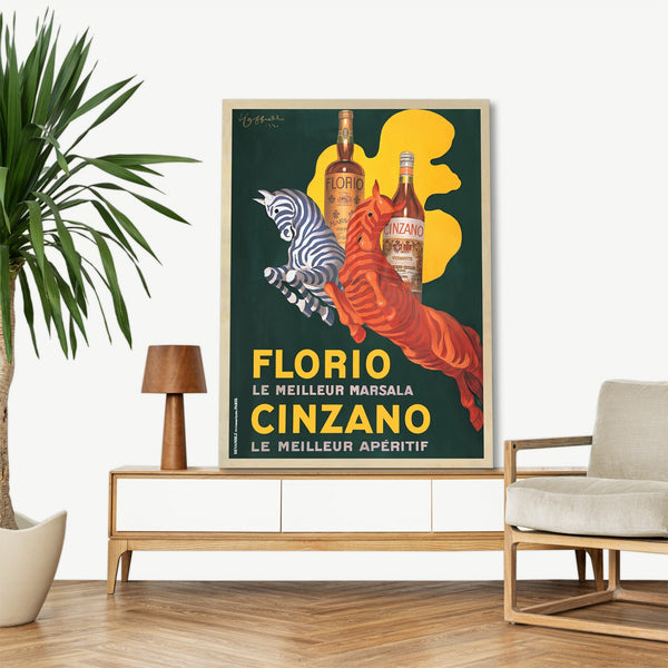 Quadro Stampa su Tela con Telaio in Legno  Leonetto Cappiello - Florio e Cinzano