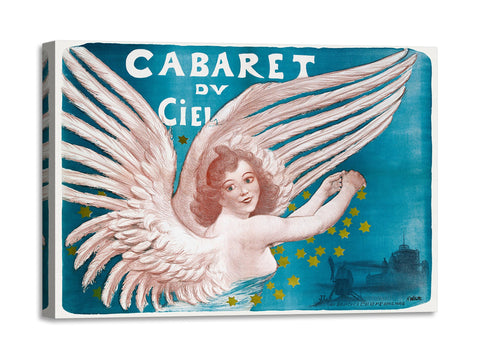 Quadro Stampa su Tela con Telaio in Legno Adolphe Willette - Cabaret du Ciel