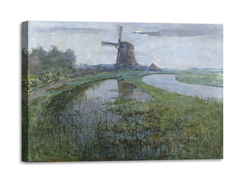 Quadro Stampa su Tela con Telaio in Legno Piet Mondrian - Oostzijdse Mill along the River Gein by Moonlight