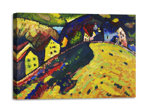 Quadro Stampa su Tela con Telaio in Legno Wassily Kandinsky - Houses at Murnau