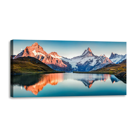 Quadro Stampa su Tela con Telaio in Legno paesaggio montagne