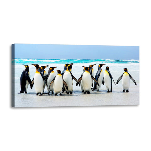 Quadro Stampa su Tela con Telaio in Legno paesaggio Pinguini
