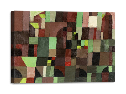 Quadro Stampa su Tela con Telaio in Legno Paul Klee - Red and Green Architecture