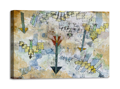 Quadro Stampa su Tela con Telaio in Legno Paul Klee - Birds Swooping Down and Arrows