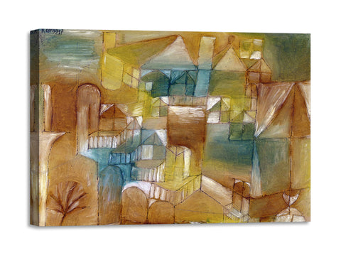 Quadro Stampa su Tela con Telaio in Legno Paul Klee - Fasçsade brown-green