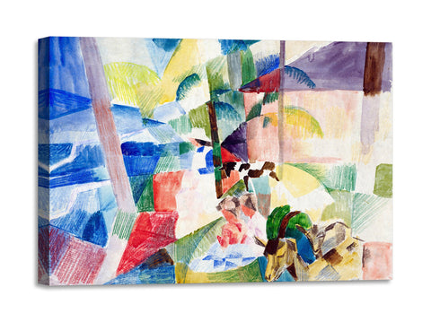 Quadro Stampa su Tela con Telaio in Legno August Macke - Landscape with children and goats