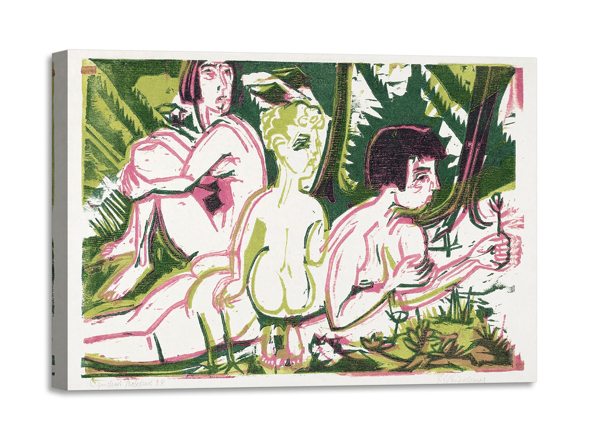 Quadro Stampa su Tela con Telaio in Legno Ernst Ludwig Kirchner - Nude Women with a Child in the Forest