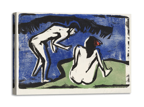 Quadro Stampa su Tela con Telaio in Legno Ernst Ludwig Kirchner - Bathing Couple