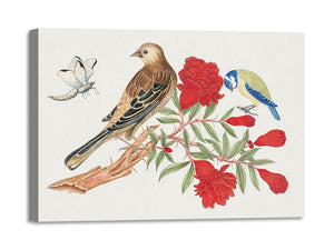 Quadro Stampa su Tela con Telaio in Legno Brown and black bird and blue and yellow birds