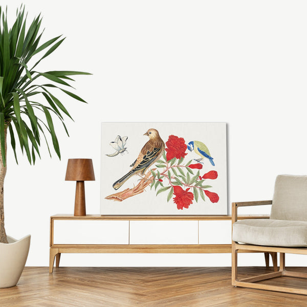 Quadro Stampa su Tela con Telaio in Legno Brown and black bird and blue and yellow birds