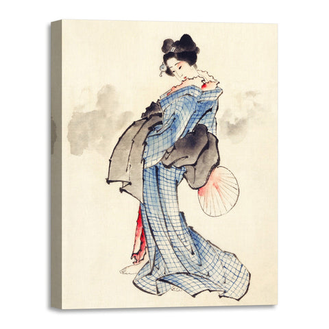 Quadro Stampa su Tela con Telaio in Legno Katsushika Hokusai - Woman in Kimono