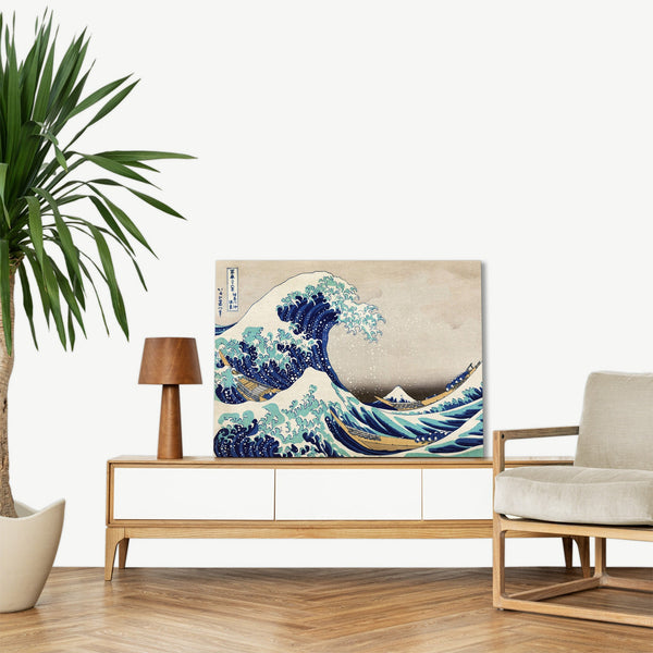 Quadro Stampa su Tela con Telaio in Legno Katsushika Hokusai - The Great Wave off Kanagawa