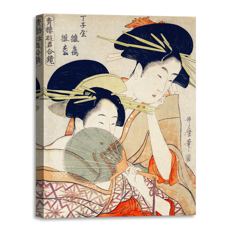 Quadro Stampa su Tela con Telaio in Legno Utamaro Kitagawa - Chojiya Hinazuru Hinamatsu